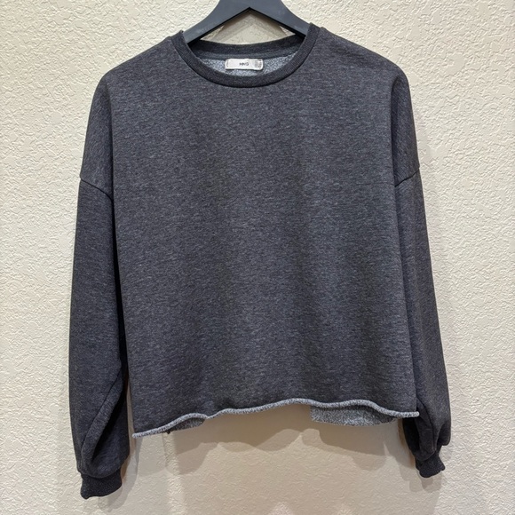 Mango | MNG Heather Charcoal Grey Raw Edge Hem Boxy Sweatshirt Size XS - Picture 1 of 7